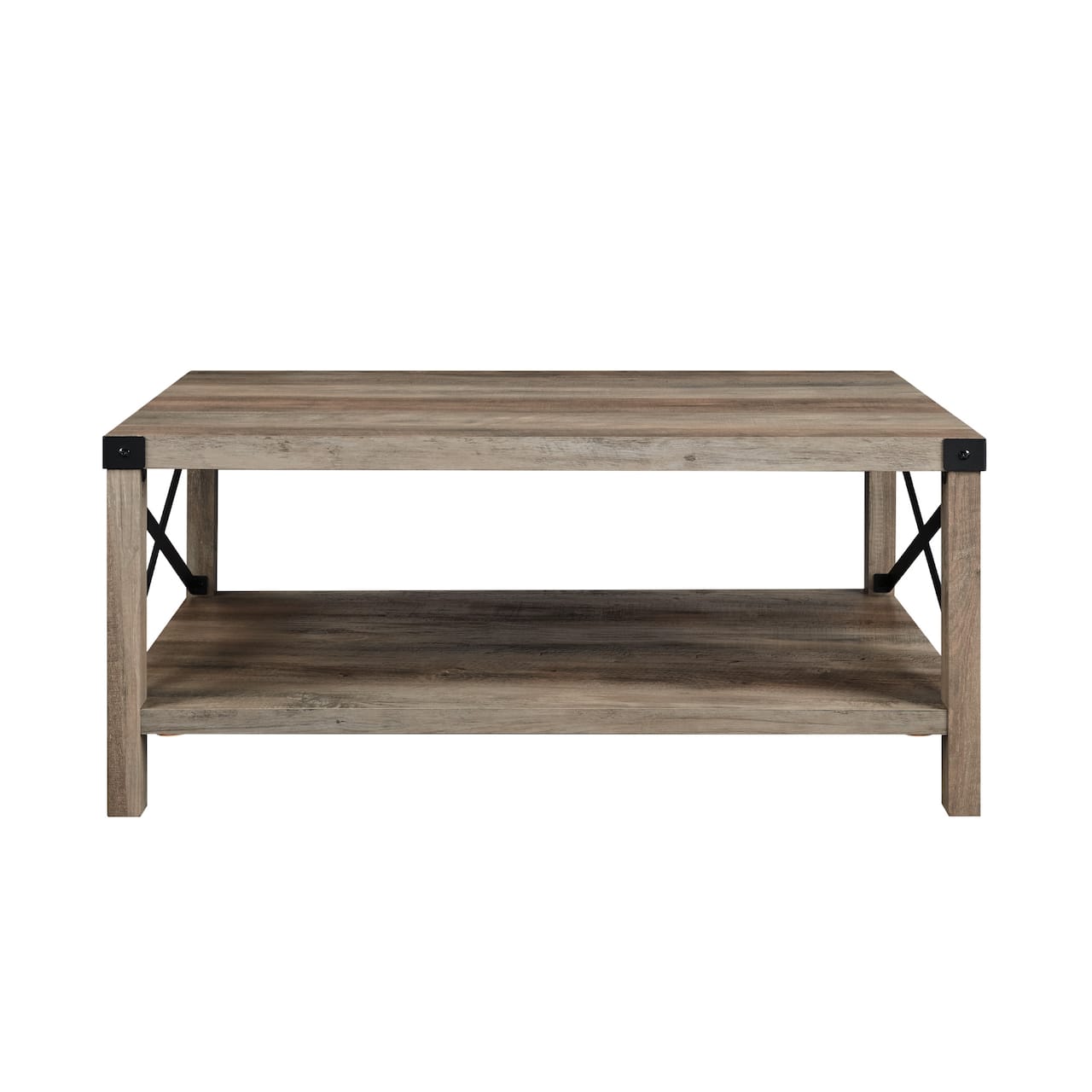 Walker Edison Gray & Black Metal & Rustic Wood Coffee Table